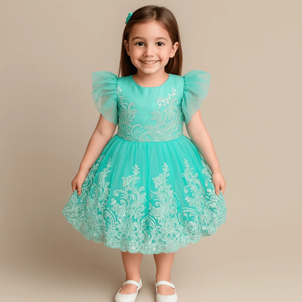 Girls Premium Sequin Embroidery Party Dress Paste